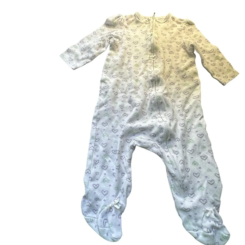 Baby Girl Sleepers‎ Footed Pajamas 3 Piece Set Floral Hearts Newborn Infant